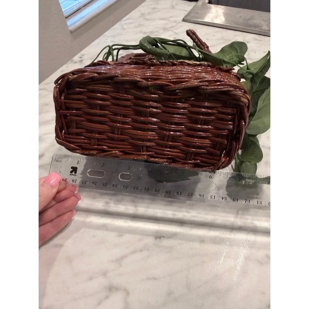 Faux Ivy Plant in Wicker Basket Window Trellis Wall Decor Brown Farmhouse Accent